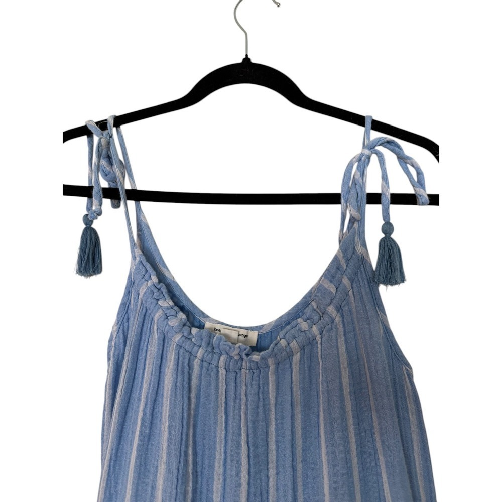 BeachLunchLounge Boho Beach Strappy Layered Blue Gauzy Cotton Dress Sz L Airy - Picture 3 of 10